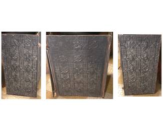 Lot #135 - Antique Cast Iron 3-Piece Firebox Assembly From A Stove or Fireplace with Decorative Heraldic Motifs