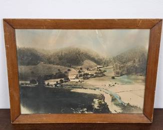 Lot #14 - Vintage Framed Scenic Landscape Hand-Colored Photographic Print with Wooden Frame
