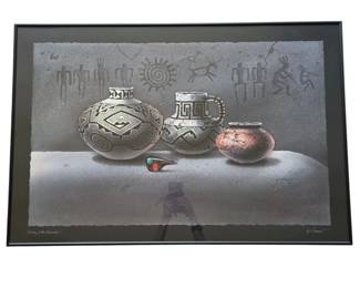Lot #115 - Signed M.S. Franco Southwestern Native American Pottery Art Print with Petroglyph Motifs
