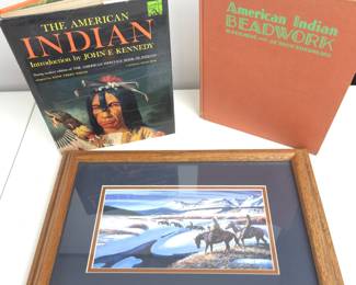 Lot #80 - Vintage American Indian Books with Framed Native American Print