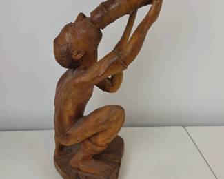 Lot #91 - Hand-Carved Wooden Tribal Musician Sculpture Unique African Art Figurine