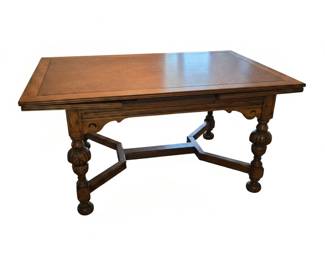 Lot #84 - Antique Oak Extending Dining Table with Ornate Turned Legs and Carved Details