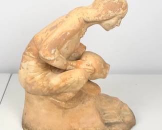 Lot #76 - Vintage Terracotta Figurine of Woman with Jug - Rustic Handcrafted Sculpture