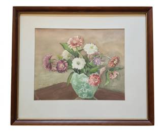 Lot #41 - Mary E H Call Signed Floral Still Life Watercolor Painting in Wooden Frame