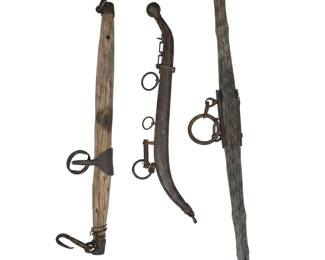 Lot #159 - Antique Rustic Wood and Iron Yoke and Farm Implements Handcrafted Tools