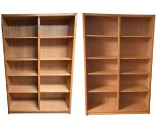 Lot #130 - Two Sturdy Oak Wood Bookshelves with Adjustable Shelving for Office or Home