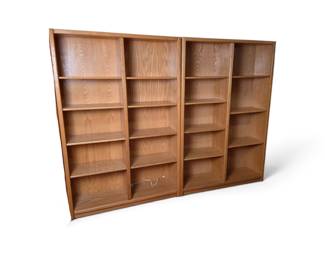Lot #51 - Pair of Vintage Oak Wood Bookcases With Adjustable Shelves