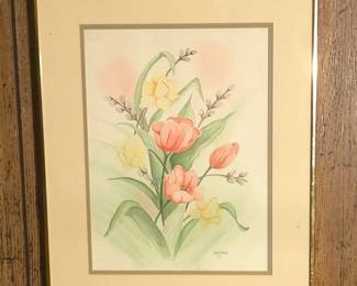 Lot #140 - Portman 1988 Signed Floral Watercolor Painting with Gold Frame