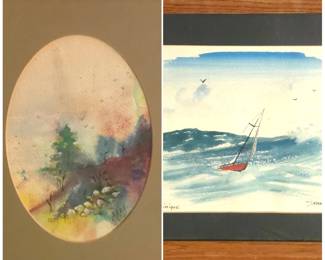 Lot #143 - Signed Original Watercolor Paintings by K Gomric Bellman. and Dransart - Landscape and Sailboat Nautical Themes