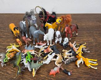 Lot #163 - Wildlife and Farm Animal Figurines Lot - Detailed Collectible Models Including Horses, Tigers, and Dinosaurs