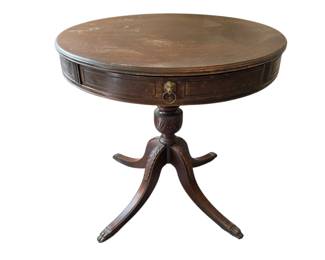 Lot #122 - Antique Duncan Phyfe Style Mahogany Veneer Drum Table with Drawer and Ornate Pull Hardware
