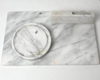 Lot #52 - White Marble Cheese Board & Accessories. Rectangular board, round board & mystery piece!