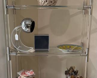 Lucite and Aluminum Mid Century Modern 5 Tier Etagere 81 inches tall, 36 inches wide and 15 deep