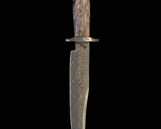 Custom Damascus Steel Bowie Knife with Antler Handle