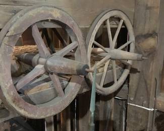Several 38. wheels of varying sizes. Some wheelbarrow size and some wagon size 