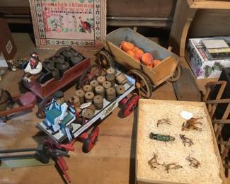 101.  Miniatures, wagons, animals and people 
