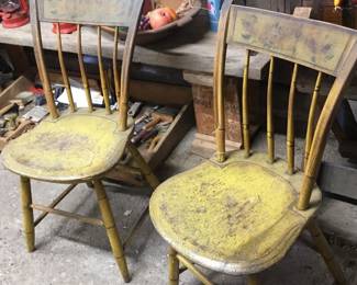 227.  Two antique chairs, original mustard paint