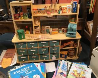 330.  Miniature store counter with accessories 