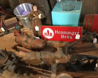93.  Beer sign and beer wagons with horses or oxen