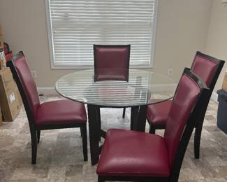 Modern style dining table and red chairs 