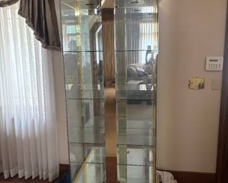 Grand entryway brass and glass Asian inspired display case: LLADRO holiday figurines