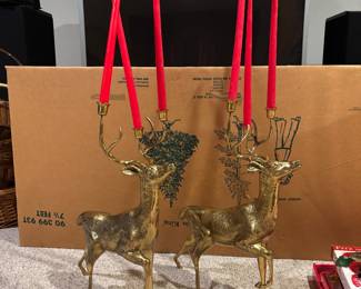 Mic century tall brass deer stag candleholders 