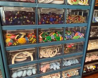large plastic pendants, ceramic beads, flowers and components. Hand made and hand painted pendants