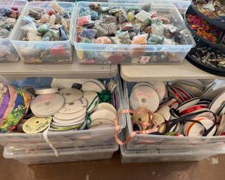 bulk beads - $1-$3 per bag. large spools of ribbon $5 each, 3 for $10 - some even less if not full