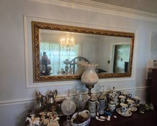 Wall Mirror, Sideboard, China, Silver Plate, Figurines