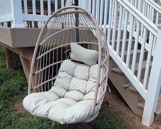 Wicker Hanging Egg Chair with Stand and Cushion