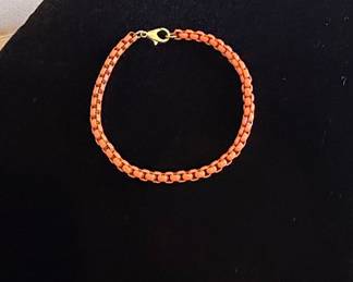 Vintage Orange Enamel Box Chain Bracelet