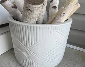 White Geometric Textured Ceramic Planter Pot