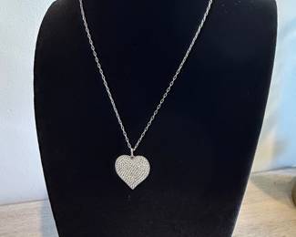 Sterling Silver Pave Heart Necklace with Cubic Zirconia