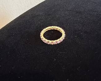 Gold-Toned Eternity Band Ring with Pink Stones