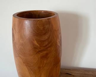 Vintage Hand-Turned Teak Wood Vase