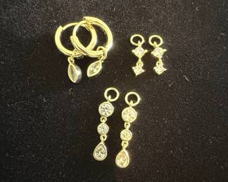 Gold-Tone Huggie Hoops with Marquise Drops and Dangle Charms