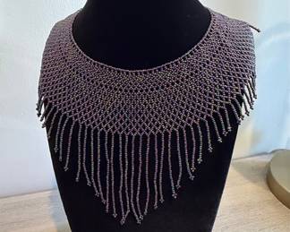 Vintage Iridescent Seed Bead Fringe Collar Necklace