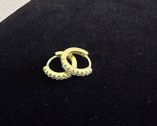 18K Gold Plated Sterling Silver Pave CZ Huggie Hoop Earrings