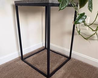 Modern Minimalist Square Metal Frame Side Table with Stone-Like Top