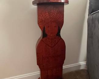 Vintage Carved Wooden Figural Pedestal Plant Stand - Nigerian Woman Figure