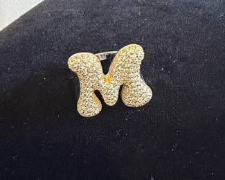 Sterling Silver Pavé Diamond Initial M Ring