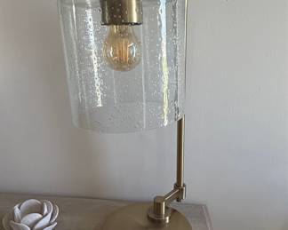 Industrial Style Brass Finish Desk Lamp with Seeded Glass Shade