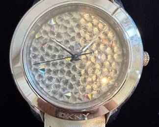 DKNY Women's Crystal Dial Watch with Leather Strap