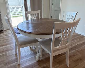 Vintage Two-Tone Round Dining Table with Lattice Back Chairs