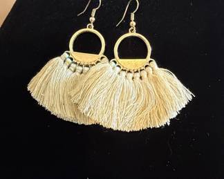 Bohemian Style Cream Tassel Hoop Earrings