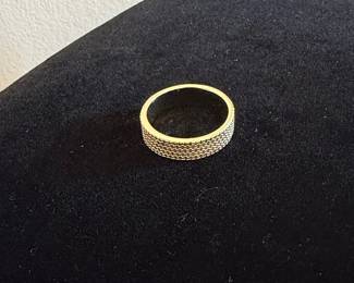 Gold-Toned Textured Band Ring with Micro Pave Set Stones