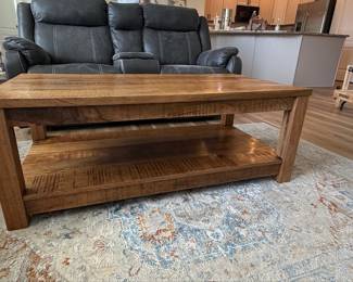 Solid Mango Wood Coffee Table with Lower Shelf