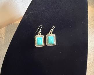 Vintage Rectangle Turquoise Dangle Earrings