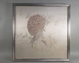 Lot 120 Framed vintage Asian silk embroidery under glass