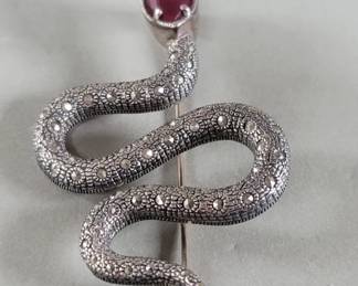 081 Lot 374 Judith Jack sterling silver and marcasite snake brooch